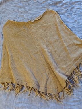Light Brown Fringe Hem Womens Knit Poncho Sweater